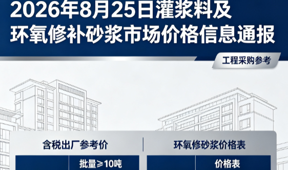 肇庆2026年8月25日灌浆料及环氧修补砂浆市场价格信息通报